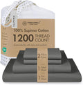 Threadmill 100% Supima Cotton Sheets, Luxury 1200 Thread Count Cotton Sheets for King Size Bed, 4 Pc Dark Grey King Bed Sheet Set, 5-Star Hotel Quality with Elasticized Deep Pocket King Sheet