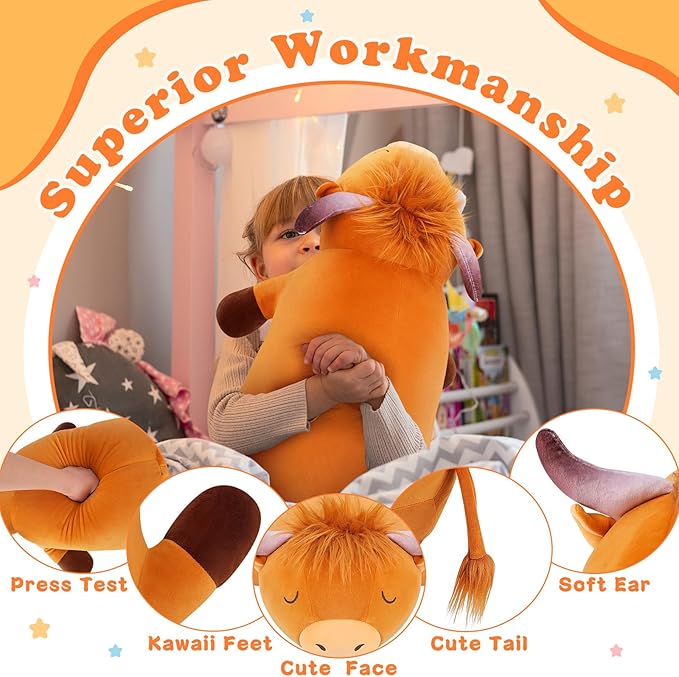 Auspicious beginning 30'' Giant Highland Cow Plush Stuffed Animal-Cute Highland Co Plush Body Pillow Plushies, Large Sleeping Soft Stuffed Animal Big Plushie Toy, Birthday Gifts for Kids Girls Boys