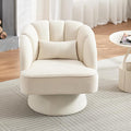 GarveeHome Modern Swivel Barrel Accent Chair, 360 Degree Velvet Upholstered Armchair with Striped Backrest & Plush Padding, Comfy Round Lounge Chair for Living Room, Bedroom, Reading Nook, Beige