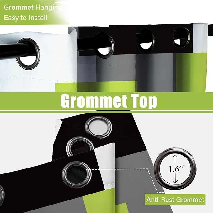 Lime Green 100% Blackout Curtains for Bedroom 63 inch Length 2 Panels Set Light Fresh Modern Abstract Geometric Black Out Curtains Insulated Room Darkening Window Drapes for Living Room, 52Wx63L