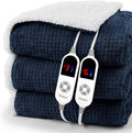 Heated Blanket Electric Blanket King Waffle,90x100 Inches Sherpa Fleece Fast Heating Blanket 6 Heating Levels & 10 Hours Auto Off ETL Certification, Navy King