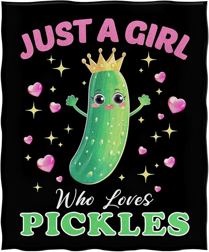 Jekeno Cucumber Pickle Blanket Just A Girl Who Loves Pickles Gifts for Women Men KidsGirls Boys Mom Wife Friends Birthday Christmas Home Bedroom Decor Colorful Vegetables Fruit Blanket 60"x80"