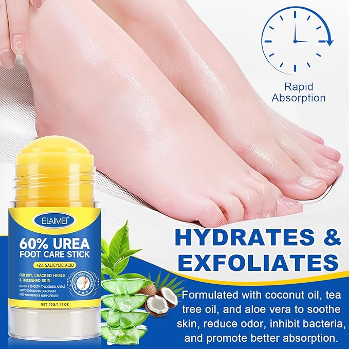 60% Urea Cream Stick with Salicylic Acid 2%, Urea Hydrating Foot Cream, Severe Cracked Heel Repair Restoring Balm, Foot Lotion Repairs and Hydrates Dry and Feet and Hand - 2 Packs