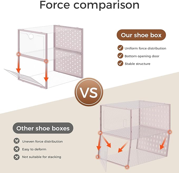 Pinkpum 15 Pack X-Large Shoe Storage Boxes, Shoe Organizer for Closet Clear Plastic Stackable Shoe Dispaly Case Bins Holder, Sneaker Storage for Sneakerheads Pink