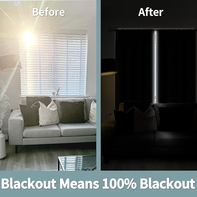 BGment Thermal Insulated 100% Blackout Curtains for Bedroom with Black Liner, Double Layer Full Room Darkening Noise Reducing Rod Pocket Curtain (42 x 63 Inch, Black, 2 Panels)