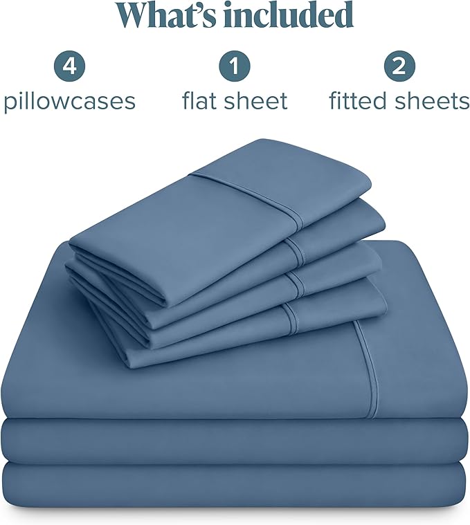 Bare Home Hotel Luxury Split King Sheet Set, Extra Soft, Deep Pockets, Easy Fit, Cooling & Breathable, Wrinkle, Fade, Stain Resistant, Includes 4 Pillowcases (Split King, Coronet Blue)
