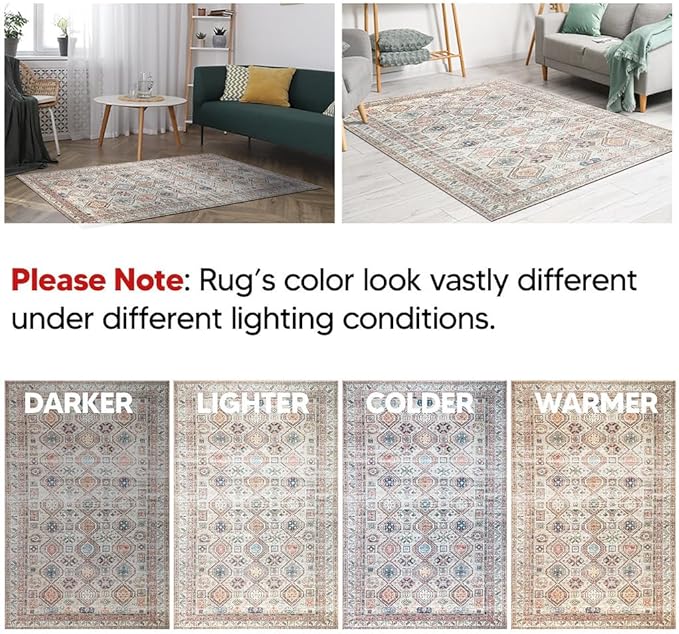 Keen Home Design 9x12 Rug - Machine Washable Area Rug with Non-Slip Backing, Ideal for Living Room, Dining Room, Bedroom - Vintage, Easy Clean, Durable, Low Pile Rug - (9' x 12')