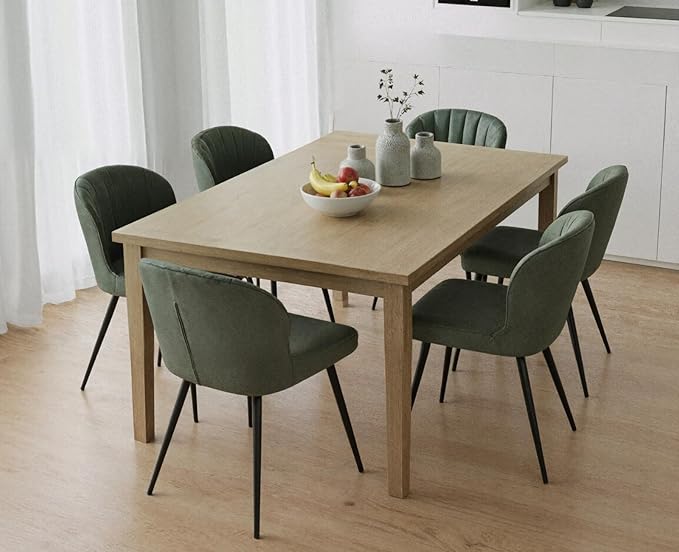 EALSON Modern Dining Chairs Set of 6 Upholstered Leather Accent Dining Room Chairs with Metal Legs Comfortable Armless Kitchen Chairs for Living Room/Dining Room, Green