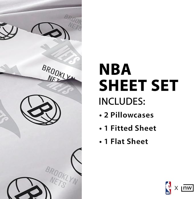 Northwest Officially Licensed Brooklyn Nets NBA Twin Size Sheet Set – Soft Team Logo Bedding for Dorms, Bedrooms, Fan Caves & Game Day Style