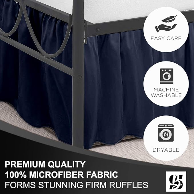 SKY BEDDINGS - Queen Size Ruffled Bed Skirt with Split Corners - 21 Inch Drop Dust Ruffle Bed Skirt with Platform Three Sided Coverage - 100% Microfiber, Navy Blue