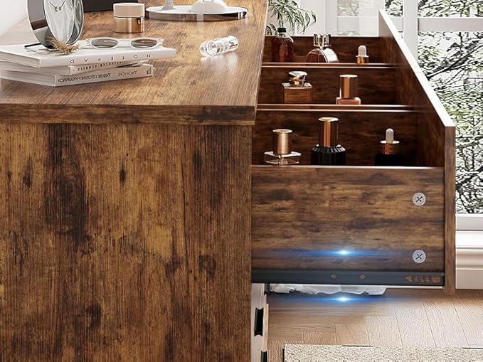 Dresser for Bedroom, 9 Drawer Wide Modern Chest of Drawers with X-Shaped Sturdy Base, Wood Double Dresser Closet Clothes Storage Organizer, Wooden TV Stand for Living Room, Hallway, Brown