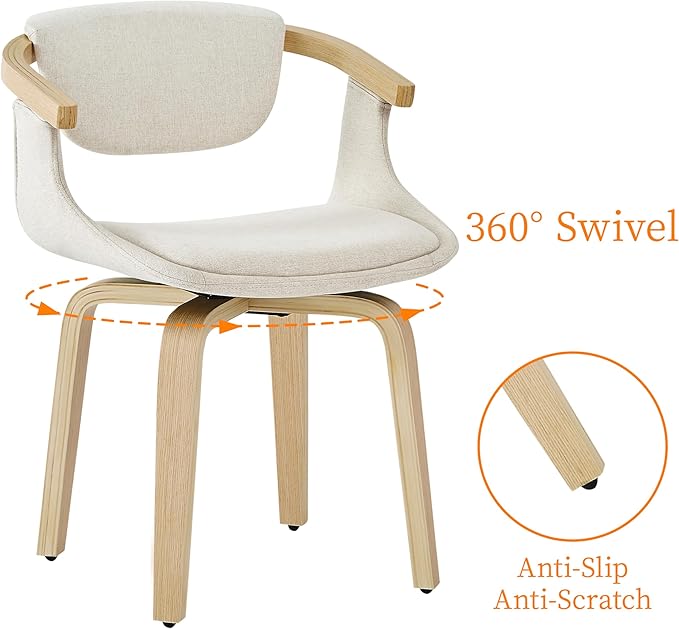 Art Leon Desk Chair No Wheels - Mid Century Modern Swivel Accent Chair, Fabric Upholstered Home Office Desk Chair for Small Spaces Living Room Bedroom, Off White