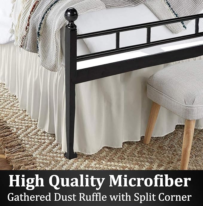 Ruffled Bed Skirt with Split Corners, Ivory, Full 16 Inch Drop Bedskirt, Hotel Quality Brushed Microfiber Wrinkle Free Dust Ruffle Bed Skirt Full Size