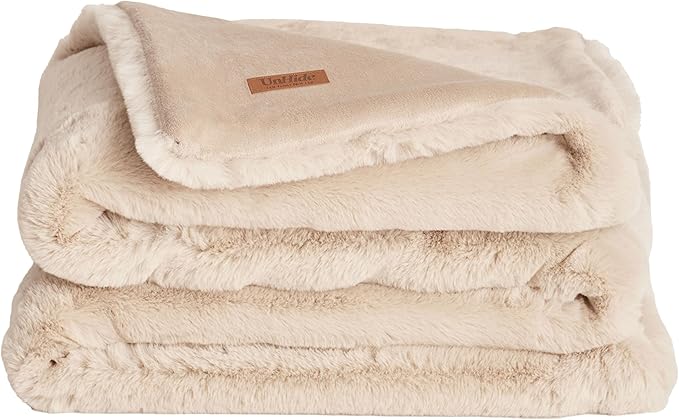 UnHide Marshmallow - Faux Fur Blanket - Heavy Weight, Extra Soft Blanket - Made from Recycled Materials - Machine Washable - Medium (60" x 80") - Beige Bear