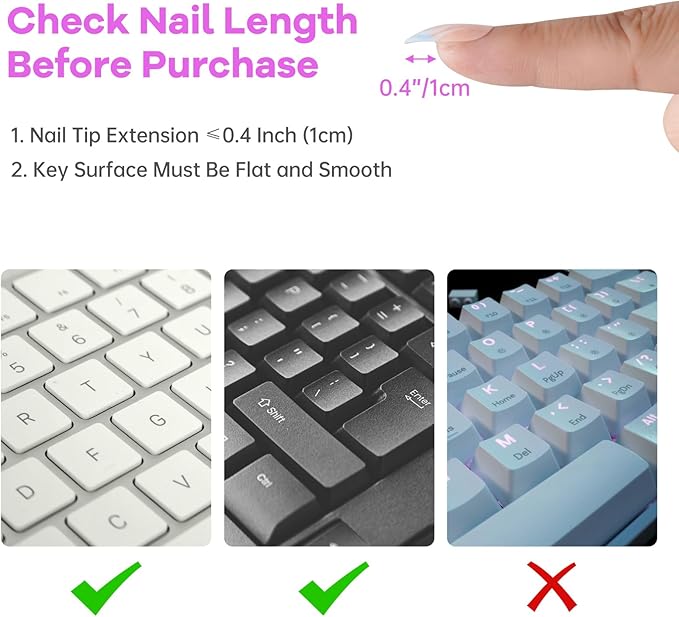 Tomorotec 80PCS Clear Silicone Raised Keyboard Key Cover Stickers for Long Nails, Soft & Smooth Surface Non-Slip Typing Protectors, Universal Fit for Most Standard Keyboards, Easy to Apply and Replace