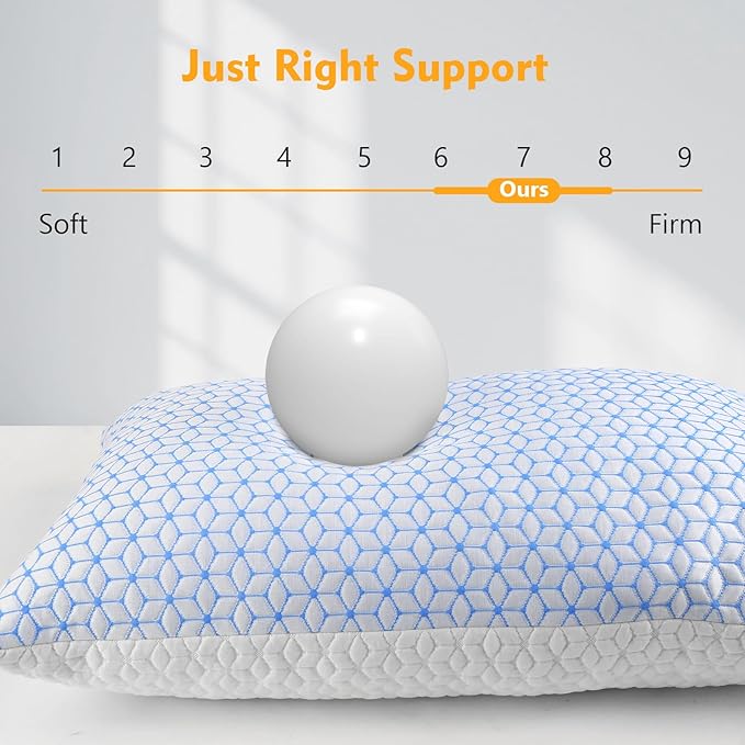 Bed Pillow King Size 1 Pack, Shredded Memory Foam Pillow Adjustable, Cooling Pillow Soft and Supportive for Side Back Stomach Sleepers