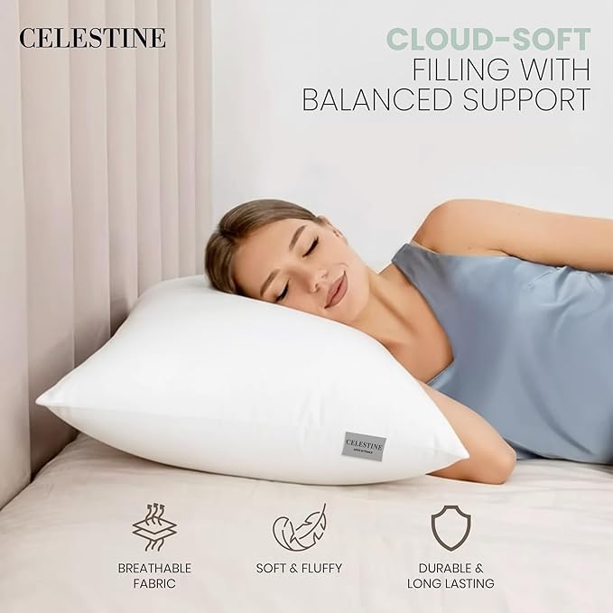 CELESTINE King Size Bed Pillows Set of 4 – Soft & Supportive Down Alternative Microfiber Filling, Plush White 36x20 Sleeping Pillows for Side and Back Sleepers, Breathable, Machine Washable
