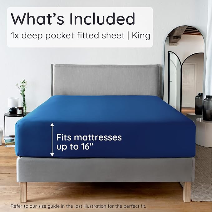 Bambaw 100% Viscose Derived from Bamboo King Size Fitted Sheet, Cooling, Navy Blue