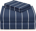 LuxClub 4 PC King Sheet Set, Deep Pockets Wrinkle Free Cooling Bed Sheets Hotel Bedding for Women, Men, Includes 1 Fitted Sheet, 1 Flat Sheet and 2 Pillowcases-Striped - Navy