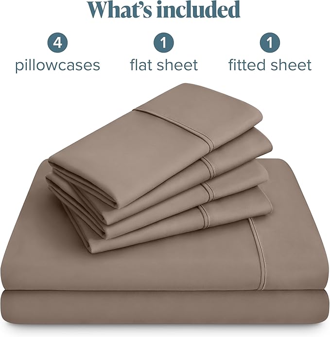 Bare Home Hotel Luxury King Sheet Set, Extra Soft - 6 Piece Set - Deep Pockets - Easy Fit - Cooling & Breathable - Wrinkle, Fade, Stain Resistant - Includes 4 Pillowcases (King, Taupe)