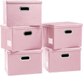 PRANDOM Foldable Storage Bins with Lids [5-Pack] Leather Fabric Collapsible Storage Boxes Organizer Containers Baskets Cube with Cover for Bedroom Closet Office Nursery Pink (14.9x10.8x10)