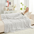 Cozy Bliss Faux Fur Throw Blanket for Couch, Jacquard Fuzzy Plush Soft Thick Winter Throw Blanket for Sofa Bed Living Room Bedroom，60"x80" Beige