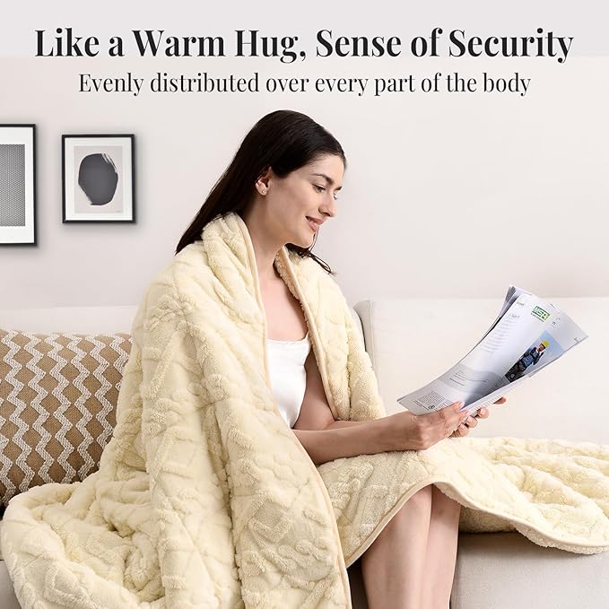 Topblan Weighted Blanket Queen Size 15lbs, Adult Weighted Blankets with Cozy Warm Sherpa for Sleeping and Calming, Jacquard Heavy Blanket for Couch Bed, Beige, 60 x 80 inches