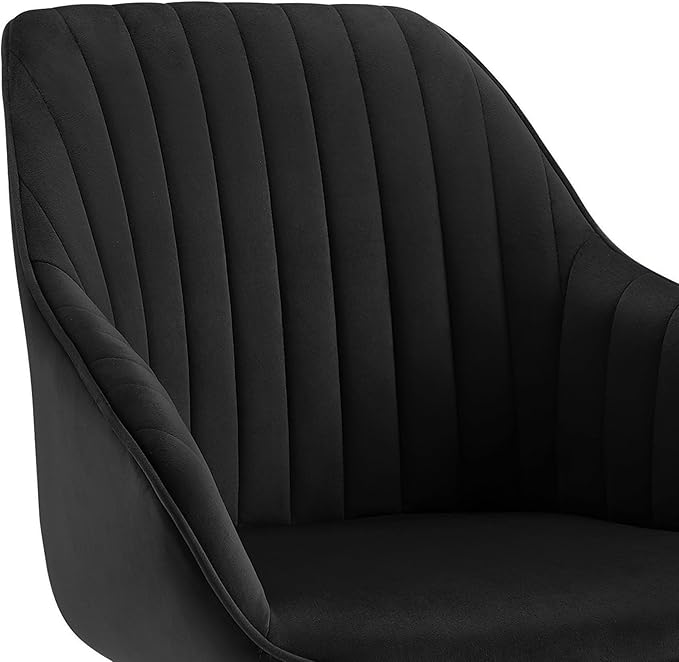 Zouron Swivel Accent Chair with Gold Metal Legs, Velvet Desk Chair Without Wheels for Living Room Bedroom Office, Black