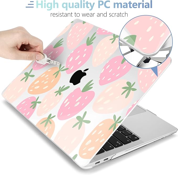 MEEgoodo for MacBook Air 13 inch Case 2021 2020 2019 2018 Released A2337 M1 A2179 A1932 with Touch ID, Plastic Hard Shell & Keyboard Cover Compatible with MacBook Air Case 13.3,Cute Drawn Strawberries