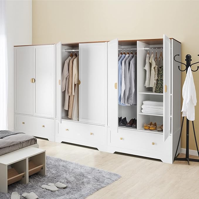 VINGLI 38" Wide Wardrobe Closet, White Armoire Wardrobe with Hanging Rod, Shelves and Drawer, Freestanding Closet Armoire Cabinet,Armoires and Wardrobes with Doors for Bedroom,Dorm,21"D x 38"W x 65"H