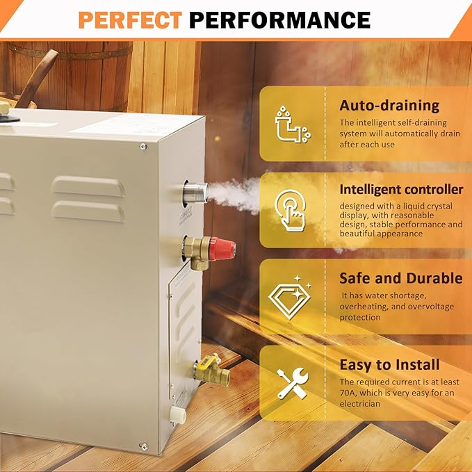 Steam shower generator,18kw Household-Commercial,Steam shower generator kit,with self-draining system,Temperature adjustable 95-131°F,Applicable space 560～735ft3(18KW)