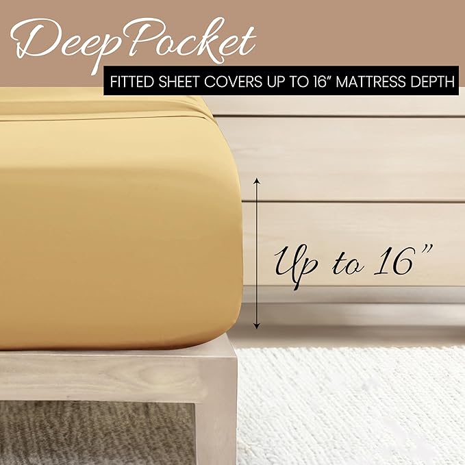 Linen Market Brushed Microfiber Twin Sheet Set 3 Piece – Oeko-TEX Certified Ultra Soft & Wrinkle-Free - 16" Deep Pocket Sheets - Easy Care Twin Size - Gold