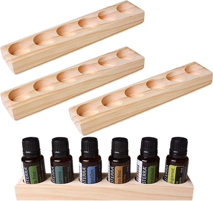 Meao 4 Pcs 1-Tier Wooden Essential Oil Display Storage Organizer Holder Stand - 6 Slots Natural Hard Pine Wood Rack - Holds up to 6 Aromatherapy Bottles - Ideal Gift Presentation Shelf #3