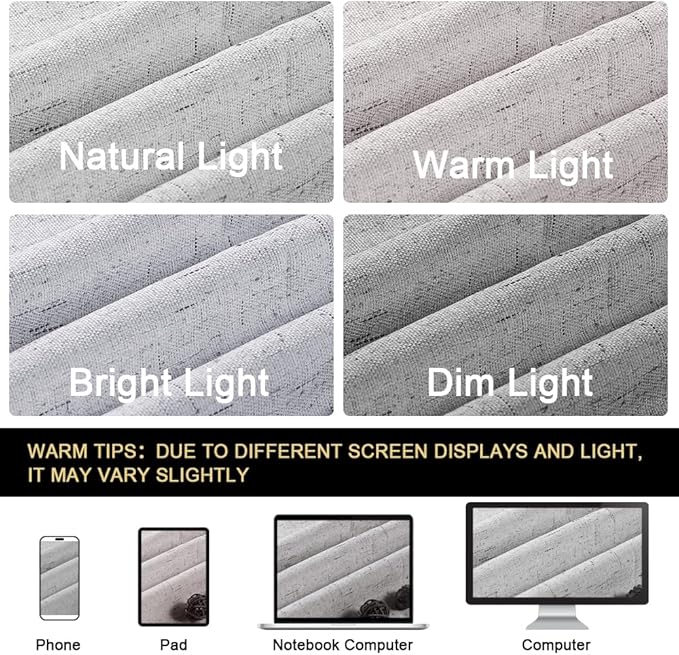 PrinceDeco Linen Texture Curtains Full Blackout Curtains 64 inch Long 2 Panels Set Anti-Rust Grommet Grey Linen Curtains Vertical Drapes Privacy for Bedroom Living Room，42 X 64 Inch, Glacier Grey