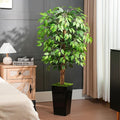 5ft Ficus Artificial Tree with 3 Natural Curved Trunks, 60" Tall Lush Faux Tree for Home Decor Indoor, Green Lifelike Fake Ficus Tree with Black Planter Pot