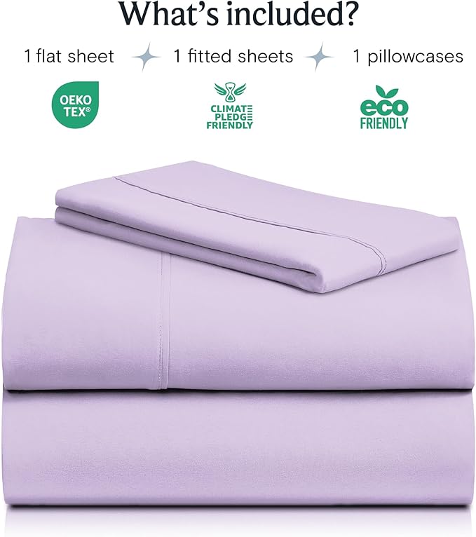 LuxClub 3 PC Twin Sheet Set, Deep Pockets Wrinkle Free Cooling Bed Sheets Hotel Bedding for Women, Men, Kids & Teens, Includes 1 Fitted Sheet, 1 Flat Sheet and 1 Pillowcase-Silky Soft Lavender