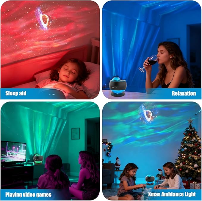 Northern Lights Projector Galaxy Projector for Bedroom, 3 HD Projection Lenses,16-Color Moon Light,USD&Bluetooth Str Projector Galaxy Lights,Star Lights,Ambient Lighting,Lights for Bedroom