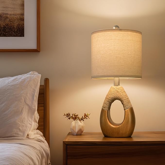 OYEARS 19" Table Lamps Set of 2, Boho Lamps for Living Room, Rustic Bedside Lamps for Bedroom, Farmhouse Rattan Table Lamp, Small Space Nightstand Lamp for Home Office (Bulb Not Included, Gold)