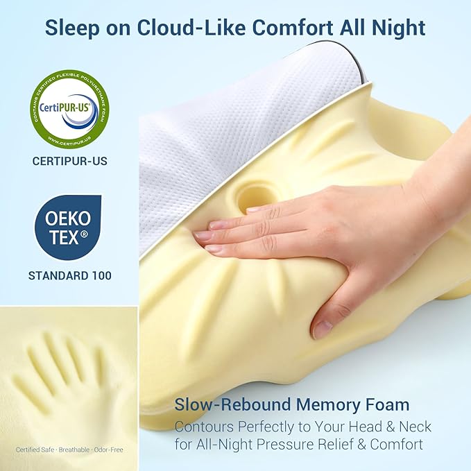 Memory Foam Cervical Pillow for Neck Support & Pain Relief, Butterfly Ergonomic Design – 24×15.75×5.7 Inches, Removable 100% Polyester Pillowcase, Suitable for Side & Back Sleepers