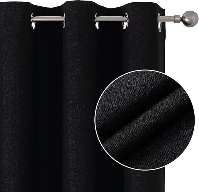 Joydeco Blackout Curtains 96 Inch Length, 1 Panel for Bedroom, Thermal Insulated Linen Black Out Curtains with Grommets (100x96)