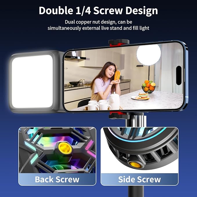 Cell Phone Cooler with LED, Cooling Power, Compatible with 2.5-3.5 Inch Wide Smartphones for Gaming, Live Streaming and Video Recording