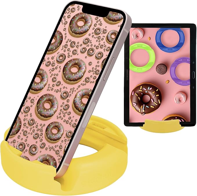 GoDonut – Phone Stand Original – Cell Phone Holder + Tablet Stand Desk Organizer – Compatible with Tablet, iPhone 16 15 14 Pro Max, Android & Most Smartphones - Yellow