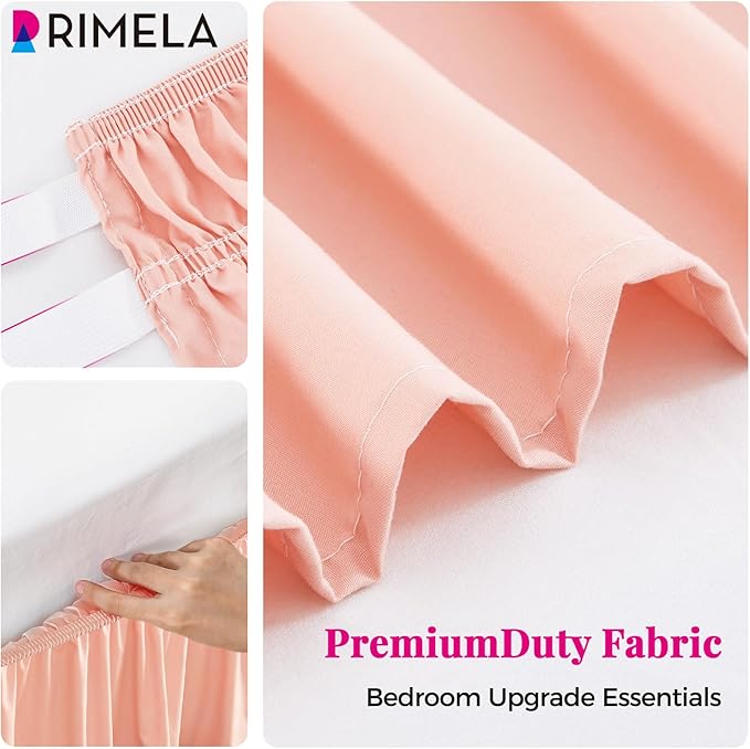 RIMELA Peachy Coral Bed Skirt Queen Size 18 Inch Drop, Wrap Around Elastic Bedskirt, Dust Ruffle for Adjustable Bed Base Machine Washable Easy to Install Bed Skirts