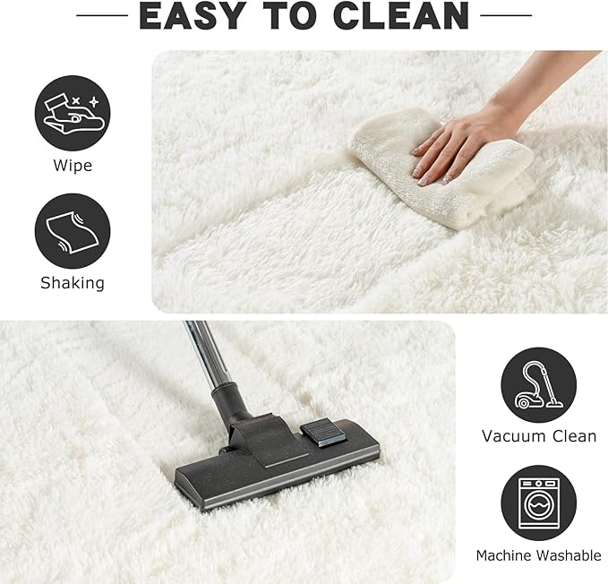 Round White Rug for Bedroom, 7 ft Circle Area Rugs for Living Room, Soft Large Fluffy Shag Carpet for Teen Girls Boys Nursery Room Dorm Home Decor Aesthetic