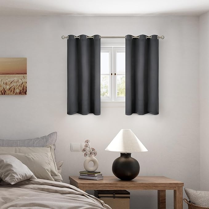 BGment 45 Inch Curtains for Bedroom - Short Blackout Curtains for Small Window/Cafe Thermal Insulated Grommet Drapes, 2 Panels, Each 42 Inch Wide, Dark Grey