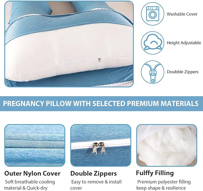 BATTOP Pregnancy Pillow for Sleeping,Maternity Pillow with Cooling Removable Cover,57 Inch Cooling Body Pillow,Support for Back,HIPS,Legs,Belly,Pregnancy Must Haves