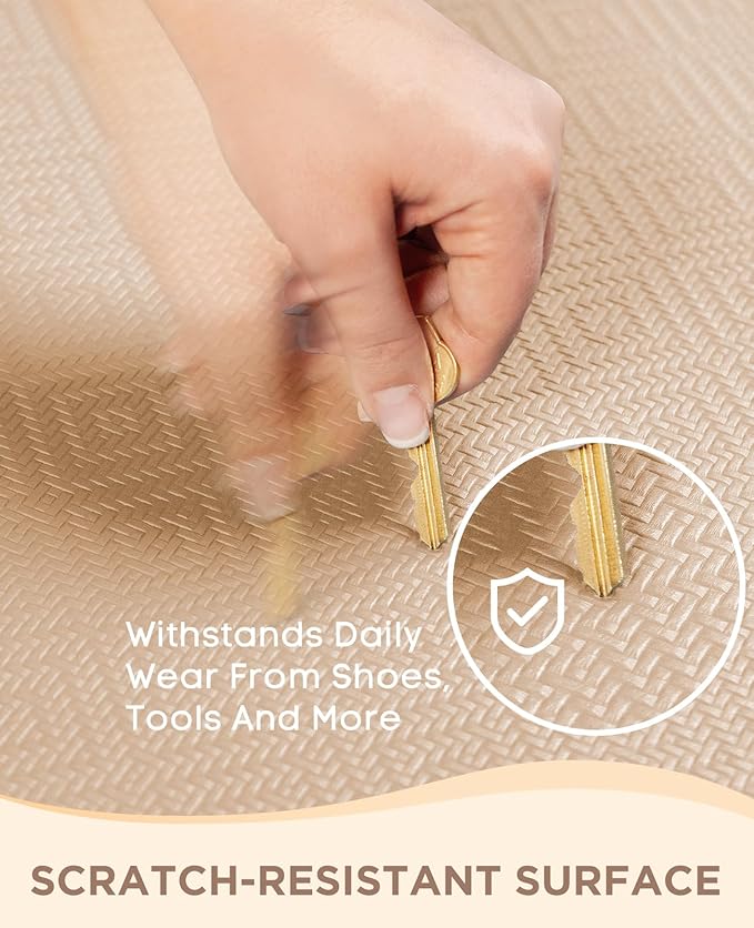Ophanie Kitchen Mats for Floor, 3/4 inch Thick, 17x28 Anti Fatigue Cushioned Mat, Kitchen Rugs, Waterproof, Comfort Ergonomic Standing Mat for Office, Home, Sink, Beige Non-Slip Ridged Bottom