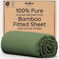 Bambaw 100% Viscose Derived from Bamboo Fitted Sheet Twin Size, 15’’ Deep Pocket Twin Fitted Sheet Only with Corner Straps, Cooling, Breathable & Soft (Olive)