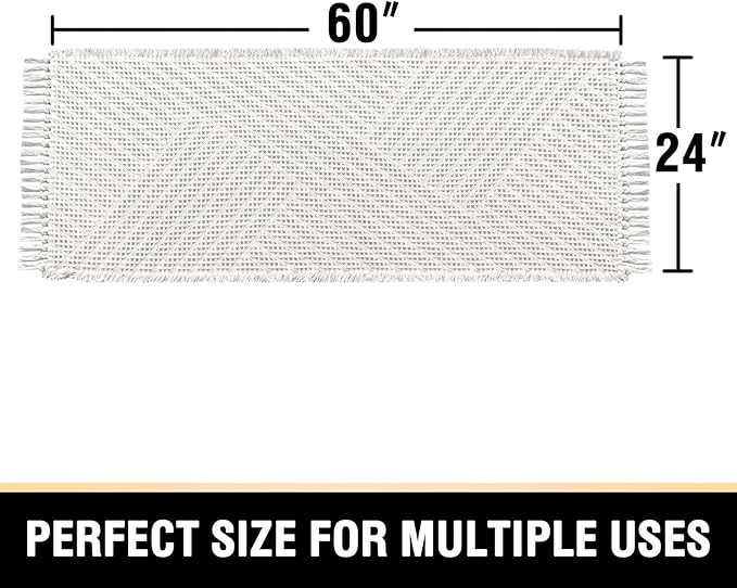 H.VERSAILTEX Waffle Bath Runner Rug Long Bath Mat Super Absorbent Boho Bath Rugs Non Slip Bath Runner for Bathroom Floor Machine Washable Dry Fast Bathroom Rugs with Tassels, 24" x 60", Ivory White