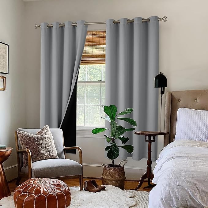 BGment Thermal Insulated 100% Blackout Curtains 72 Inch Length 2 Panels, Total Light Blocking Curtains for Bedroom, Grommet Window Drapes with Thick Black Liner, 52 Inch Wide Each Panel, Dove Grey